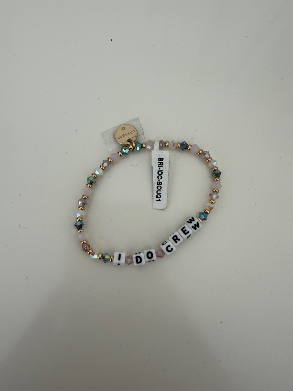 NWT LWP Beaded 'I DO CREW' Stretch Bracelet in White, Gold & Iridescent